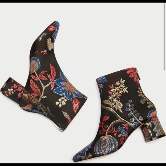 🌸ZARA Floral Embroidered Jacquard Ankle Booties Size 8 🌸 - Picture 10 of 16